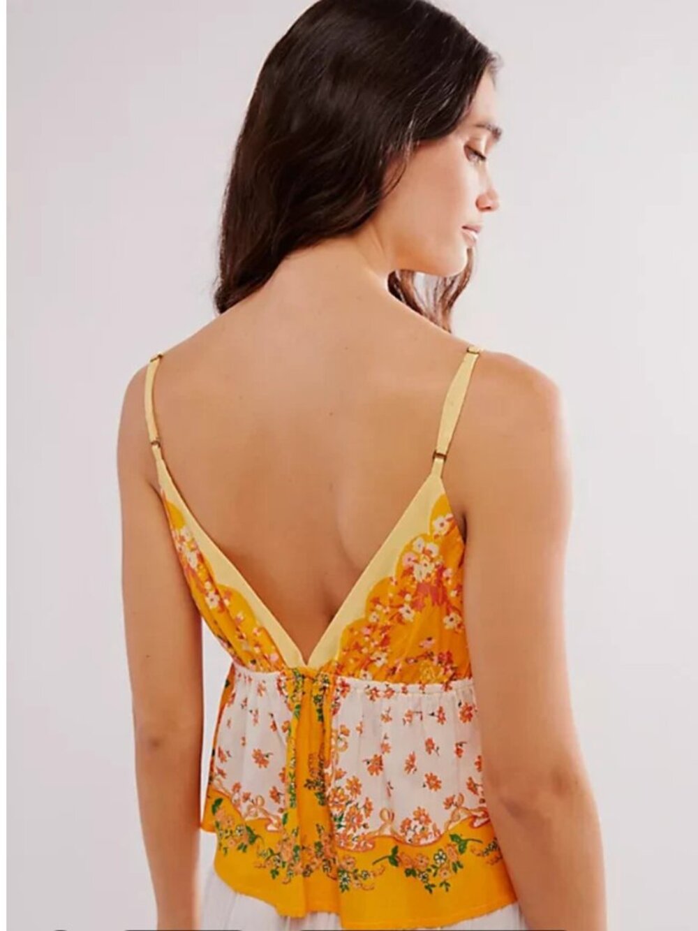 NWT Free People Double Date Floral Golden Yellow Babydoll Cami Tank Top M $78 - Picture 3 of 8